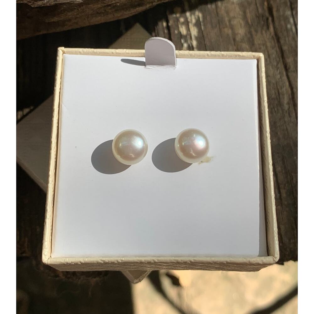 Honora Cultured Freshwater Pearls and Stainless Steel Earrings with Happy Backs - Picture 3 of 4
